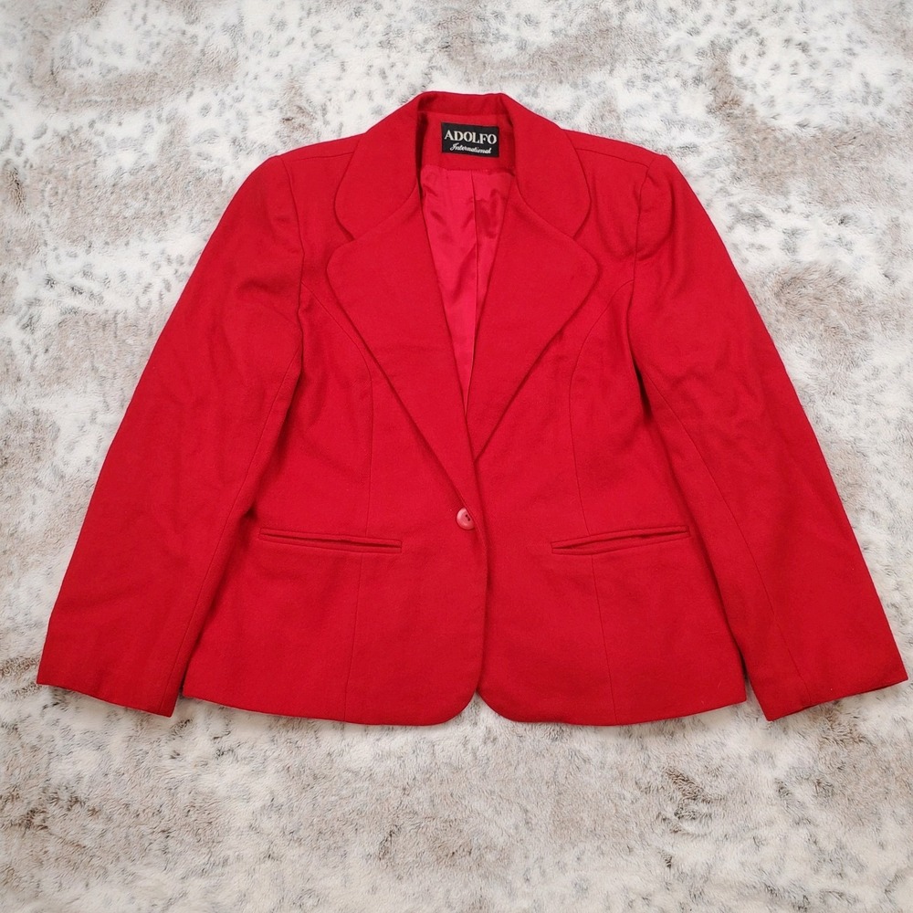 Vintage Adolfo International Red Women's Wool Blazer Coat Jacket Size 12